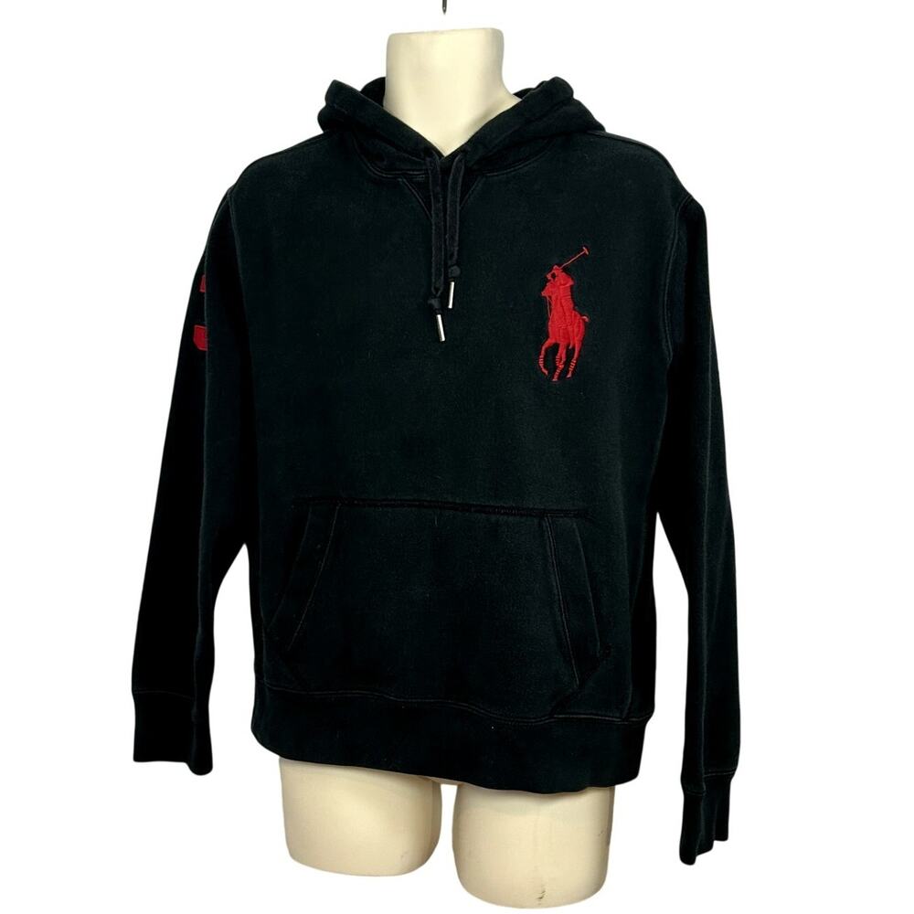 Polo Ralph Lauren L Black Waffle Lined Fleece Team Captain Pullover Hoodie Pony